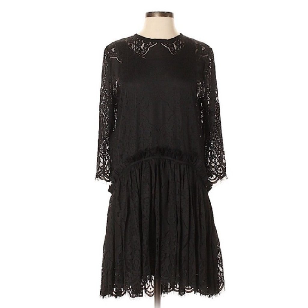 Nwt Johnny Was Rai In Black Rayon Lace High Lo Tiered Hem Mini Dress Xs $328